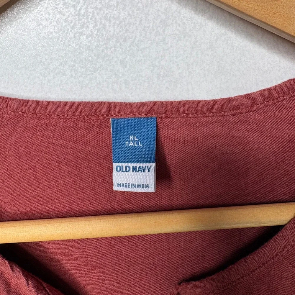Old Navy Terracotta Red Quilted Yoke Peasant Puff Sleeve Blouse XL Tall